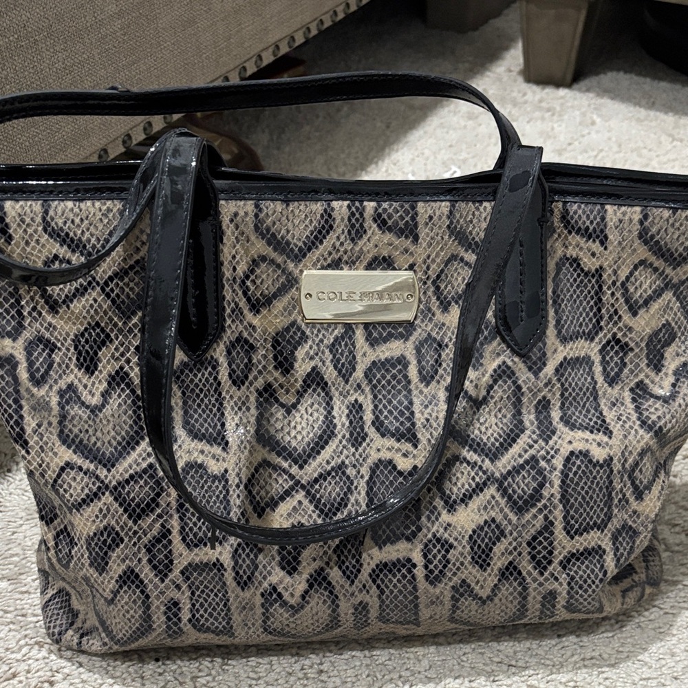 Cole Haan Black and Tan Snake Print Tote